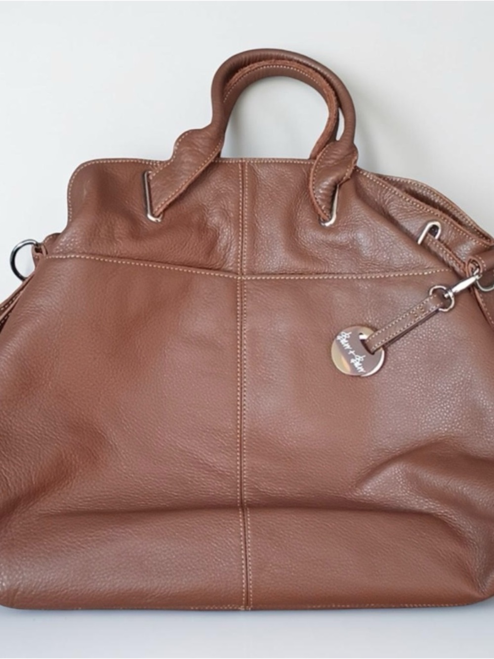 Barr + Barr Brown Pebbled Leather Satchel Tote Large Shoulder Crossbody EUC